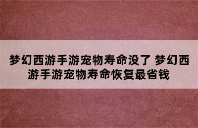 梦幻西游手游宠物寿命没了 梦幻西游手游宠物寿命恢复最省钱